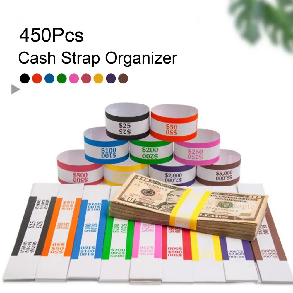 Money Band Bundle Self Sealing Cash Straps Denomination Sorting 450 Pcs For Banks Retail Hospitality