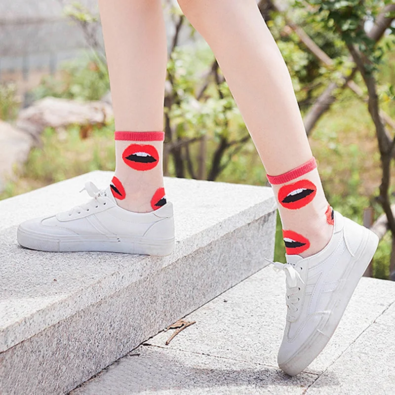 5Pairs Frauen Blume Socke Sommer Spitze Kristall Glas Seide Socken Kurze Dünne Transparente Rosen Jacquard Elastische Ultra Dünne Socken – Detail 6
