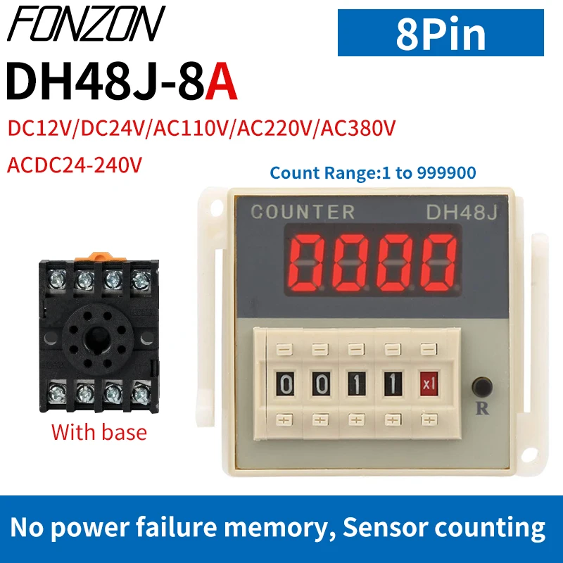 DH48J-8A Counter Relay DC12 24V AC110220V Electronic Preset Digital ...