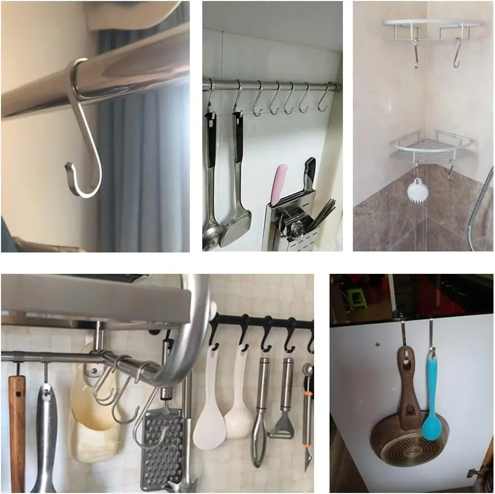 S Shaped Hook 304 Stainless Steel S Shaped Metal Hanging Hooks for Hanging Metal Kitchen Pot Pan Hanger Storage Rack Closet S Type Hooks