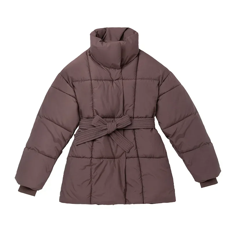 Winter Down Cotton Coat Women's Warm Stand Collar Waistband Parkas Jacket Ladies Elegant Temperament Parkas Female Coat