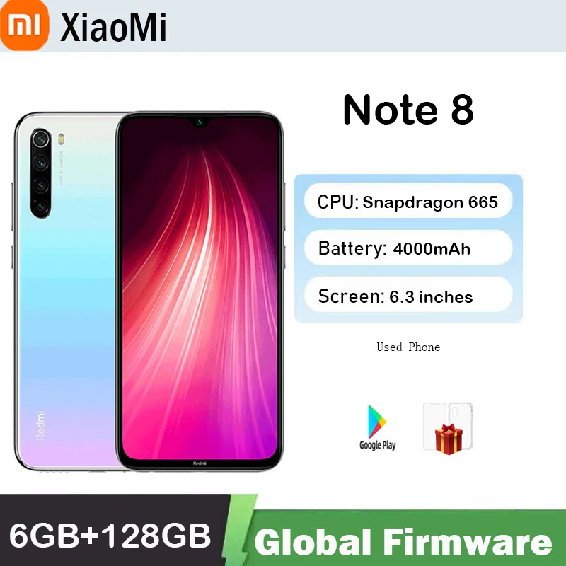 Global firmware Smartphone Xiaomi Redmi Note 8 celular Snapdragon 665 48MP 4000mAh 18W Fast Charge used phone