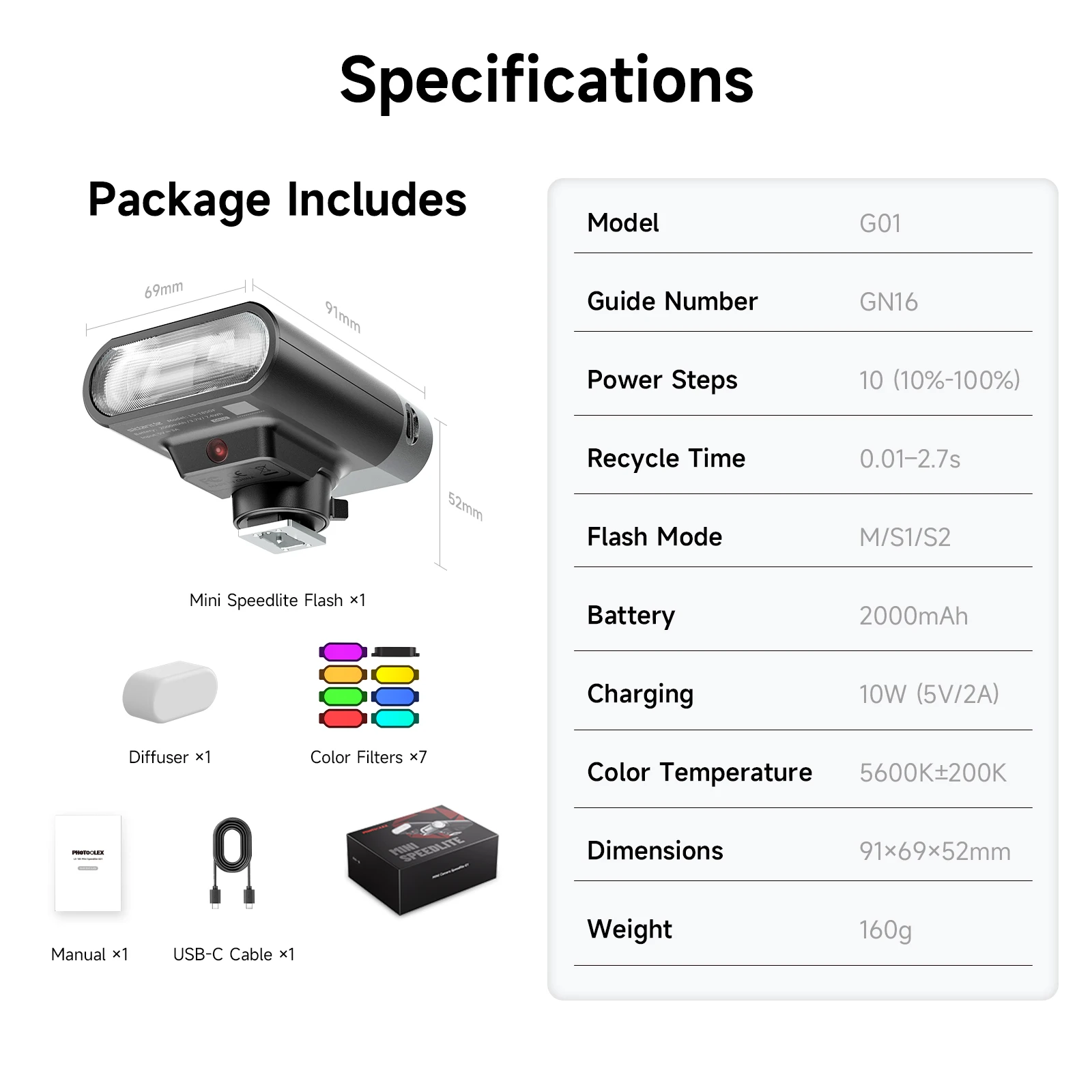 PHOTOOLEX G01 미니 스피드라이트 카메라 플래시 라이트 스피드라이트 외부 핫슈 G16 캐논 용 고휘도 700 플래시