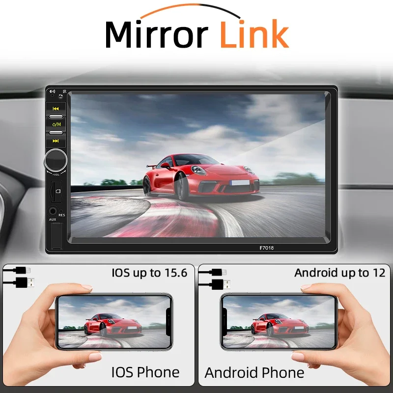 Hippcron Radio para coche de 7 pulgadas, 1 Din, Carplay, reproductor Multimedia Android para coche, pantalla táctil HD, Bluetooth, MirrorLink, autorradio, entrada FM AUX 2