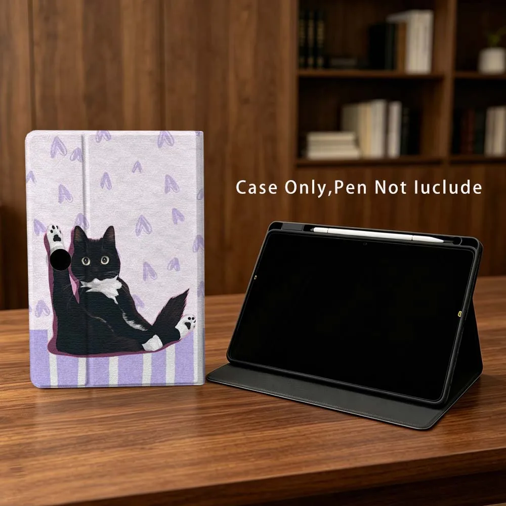 Cartoon Cat Soft Black & White Tablet Case, 11-13 Inch