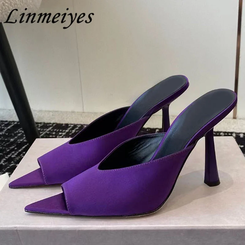 

Sexy High Heels Slippers Women Pointed Peep Toe Slides Genuine Leather Shallow Stiletto Party Shoes Summer Modern Sandals Woman