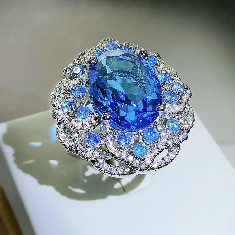 

100% 925 Sterling Silver Sapphire Jewelry Ring for Women Wedding Bands Anillos De Origin Blue Sapphire Gemstone Ring Females