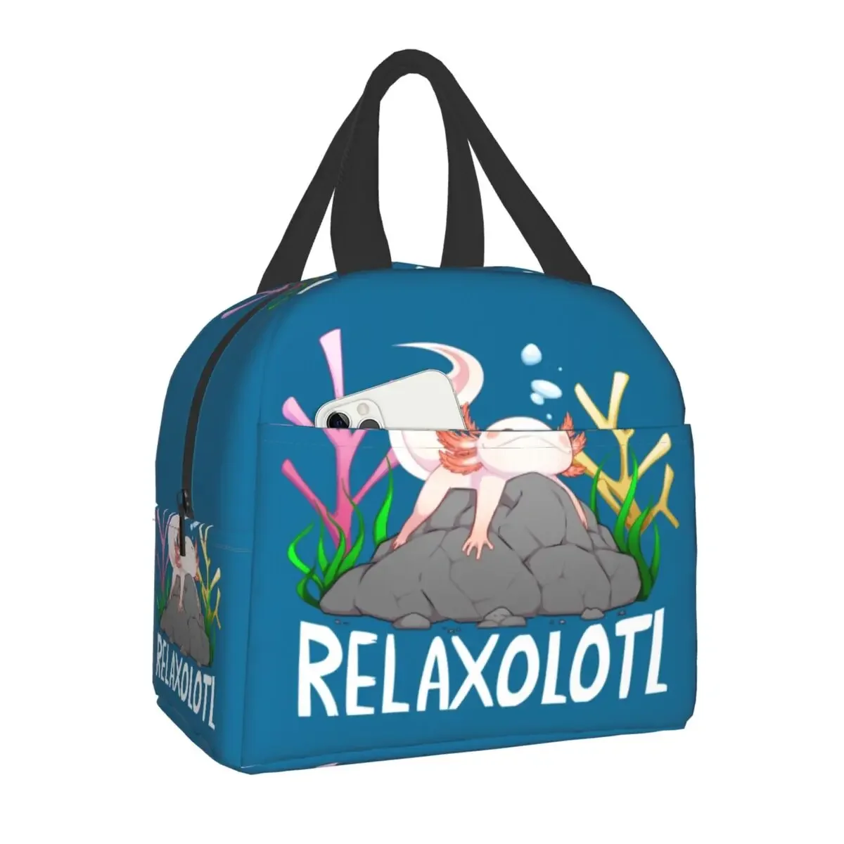 

Relaxolotl Cute Axolotl Insulated Lunch Bag for School Office Salamander Animal Thermal Cooler Lunch Box Women Kids Food Bags