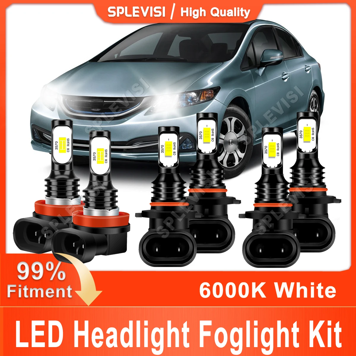 Complete Xenon Headlight Bulb Kit For 2006-2011 Honda Civic FN – H7 H1 H11 501 Bulbs, 12V, 8-Piece