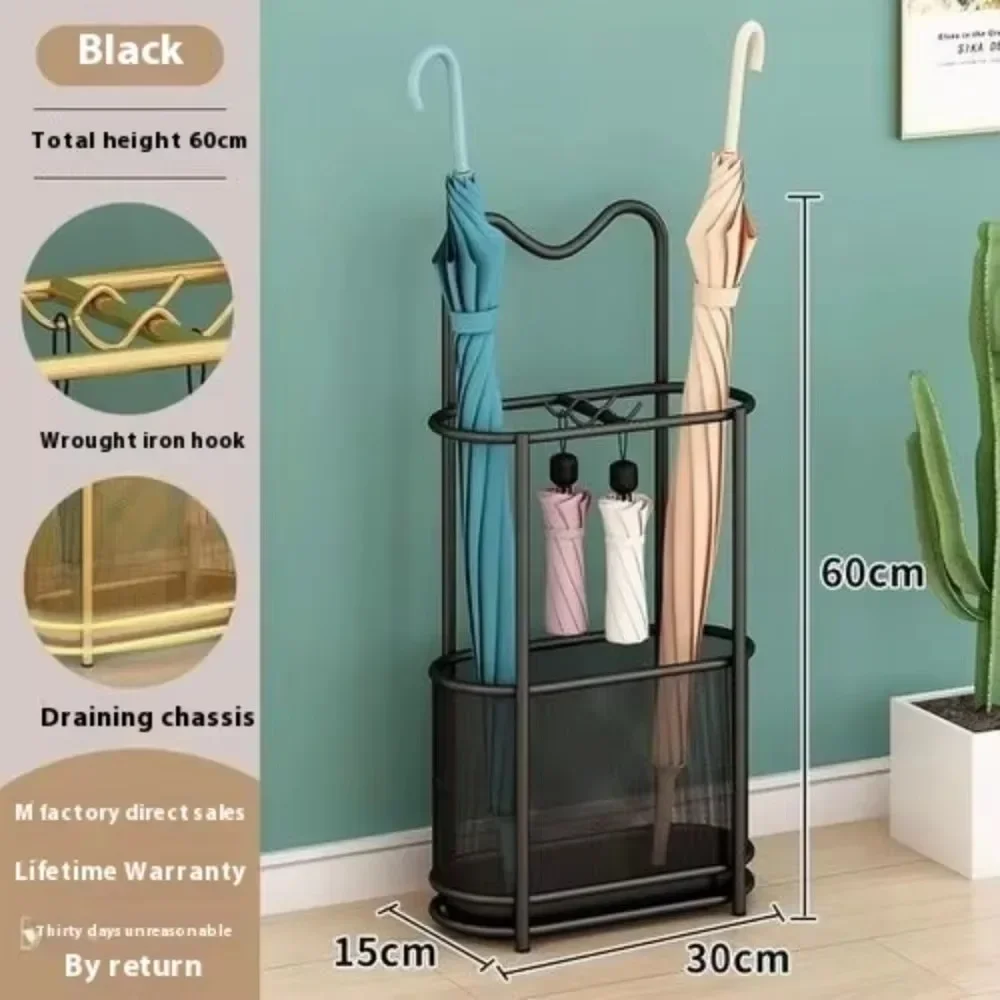 Umbrella Drain Rack Floor Standing Storage Bucket Hook Large Capacity Umbrella Holder Save Space Umbrellas Storage Stand