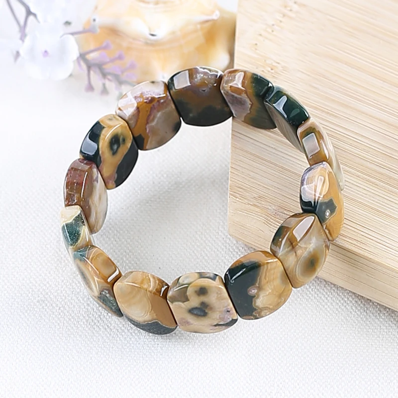 

Natural Stone Ocean Jasper Beautiful Beads Fashion Jewelry Bracelet 20x15x7mm 20cm 51.5g