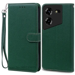 Premium Wallet Leather Flip Case Cover - Luxurious Protection and Style for Tecno Pova 5 (Dark Green - Strap)