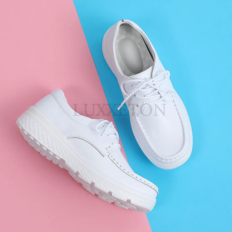 Women Walking Shoes Loafers Wedge Heels Slip Ons Thick Soles Versatile and Comfortable Nurse Work Shoes White 2