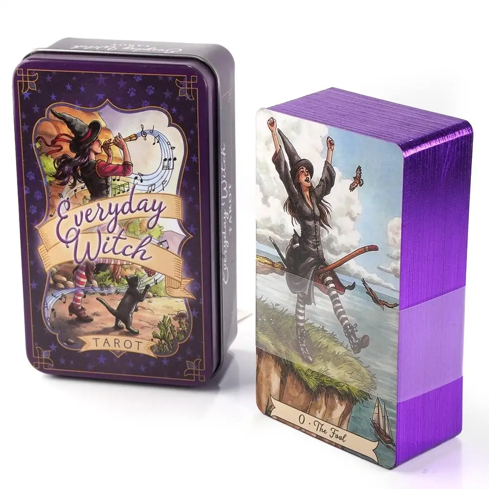 

10.3*6cm Everyday Witch Tarot In A Tin Metal Box Tarot Deck with PDF Guide Book Divination Fate Cards