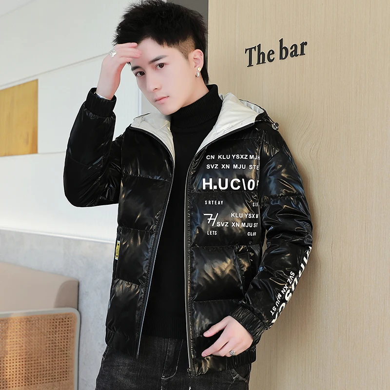 New 2023 Autumn Winter Glossy Hooded Cotton-Padded Jackets Men's Casual Waterproof Thicken Parkas Outwear Slim Shiny Warm Coats