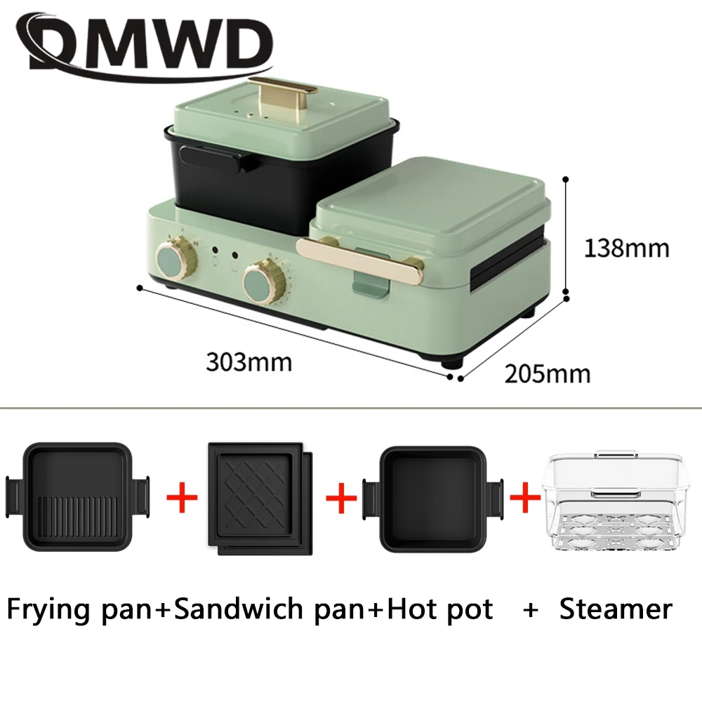 DMWD 4 in 1 Household Breakfast Machine 1.2L Electric Hotpot Boiling Pot Sandwich Maker Food Steamer Frying Pan Bread Toaster 5
