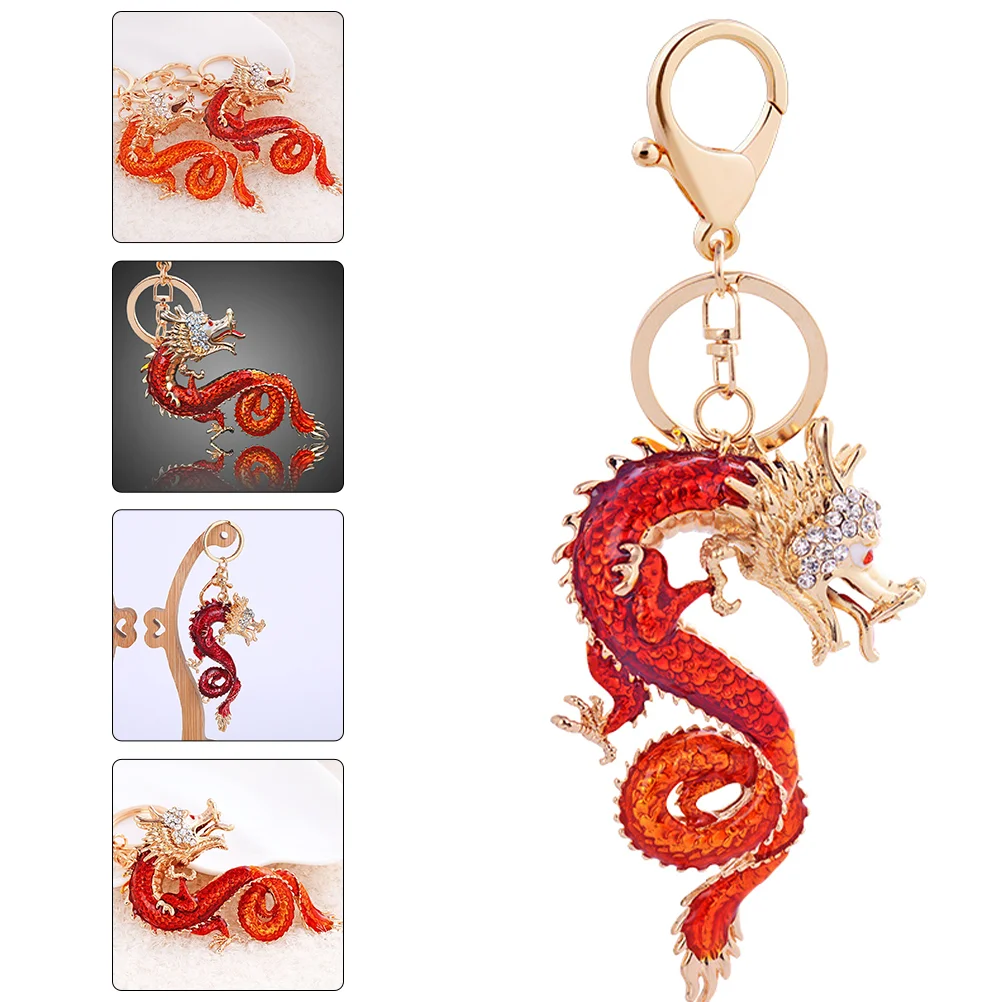 

Cartoon Keychain Ring Dragon Keyring Rhinestone Fob Small Decor Chinese Zodiac Alloy Backpack Hanging Charms