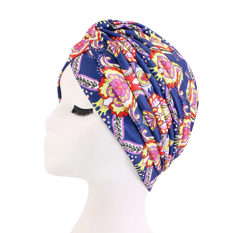 Neue Frauen Gedruckt knoten turban Indische Muslimischen Headwraps Chemo Kappe Hijab Beanie Motorhaube Kopf Wrap Bandanas Haarausfall Kopftuch – Detail 4