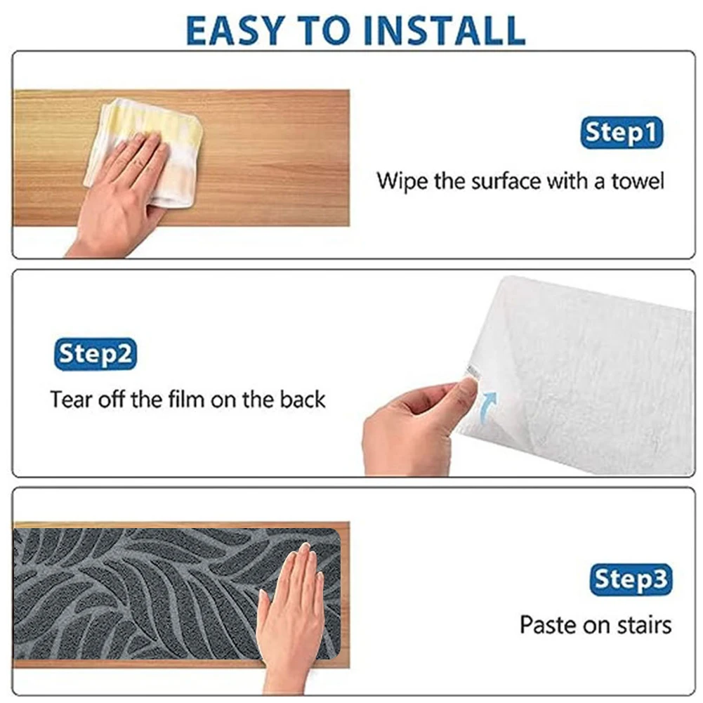 Self-Adhesive Anti-Slip Stair Treads (15 Pcs), Reusable Carpet Step Pad with TPR Backing