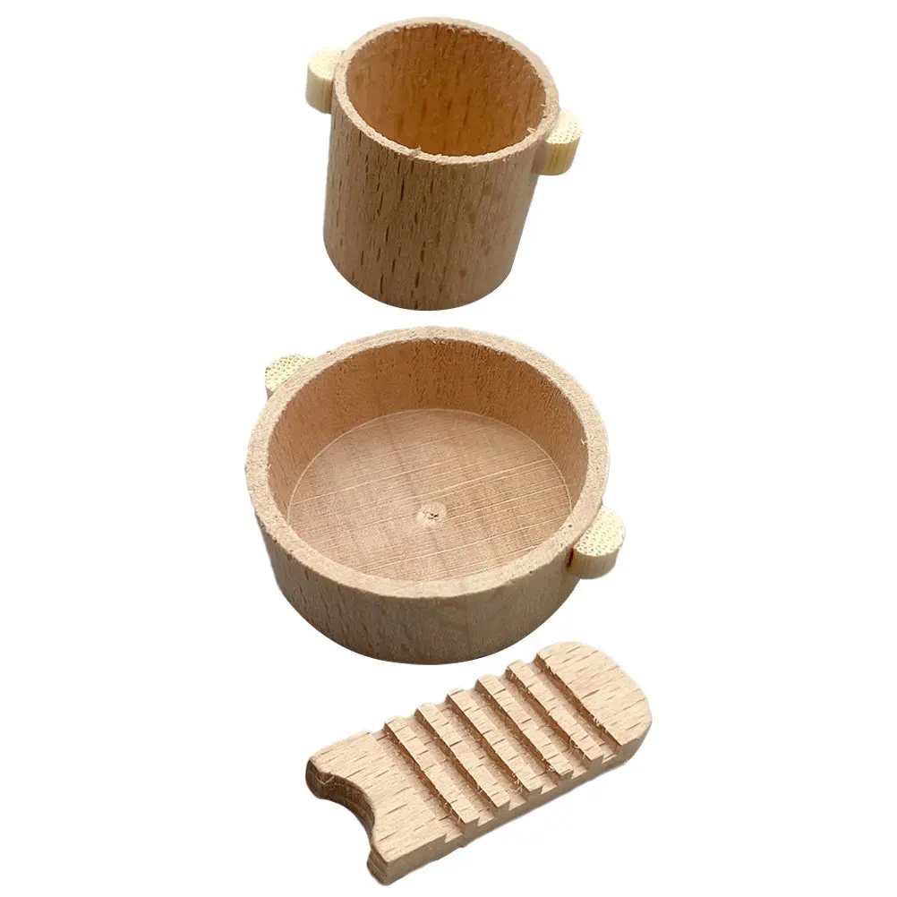 1 세트 미니 세탁판 세탁통 나무 물통 미니어처 가구 장 홈 액세서리 어린이를위..