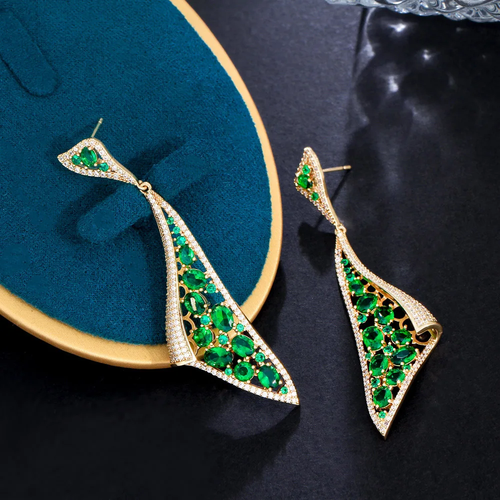 CWWZircons Symmetrical Creative Brazilian Gold Plated Green