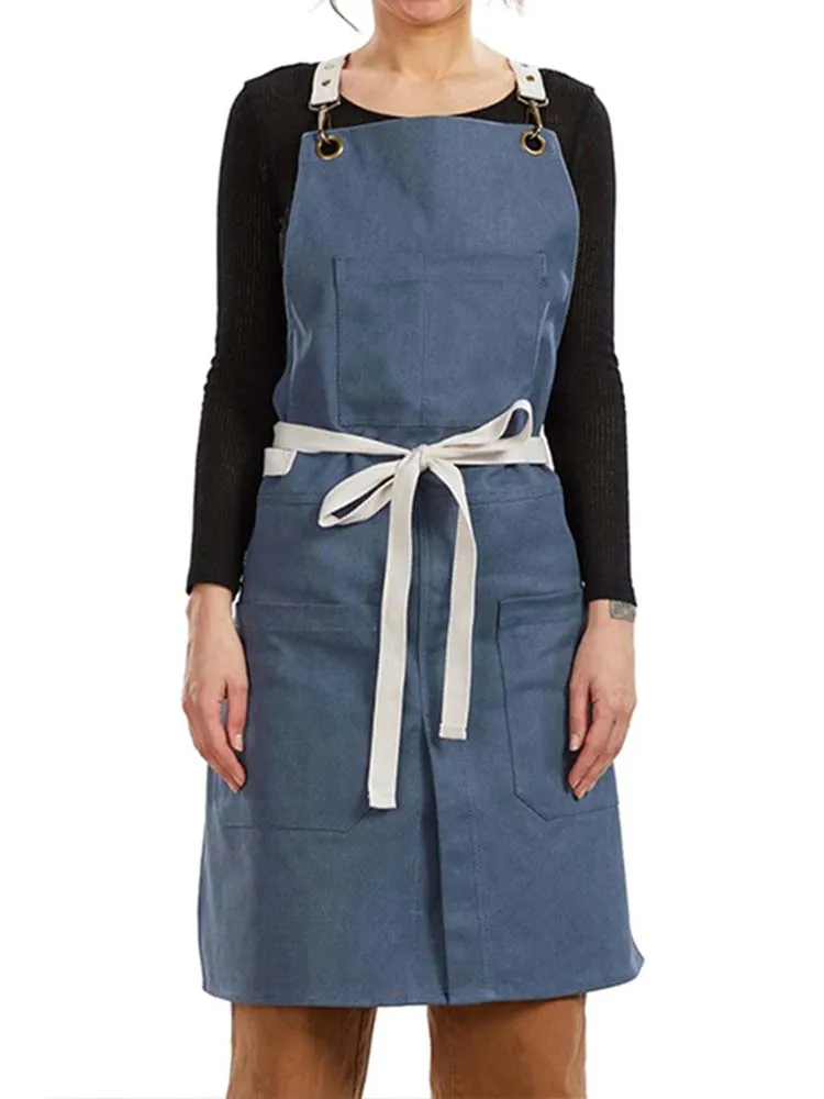 Unisex-Schürze mit Canvas-Rückseite und Taschen für Küche, Koch- und Backstudio-Uniform-Latzschürze für Damen und Herren, Koch-Arbeitskleidung – Detail 16