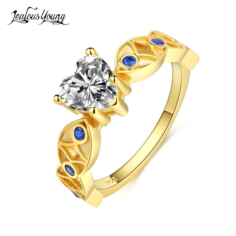 Fashion Heart Crystal Wedding Ring Yellow Gold Color AAA Cubic Zirconia