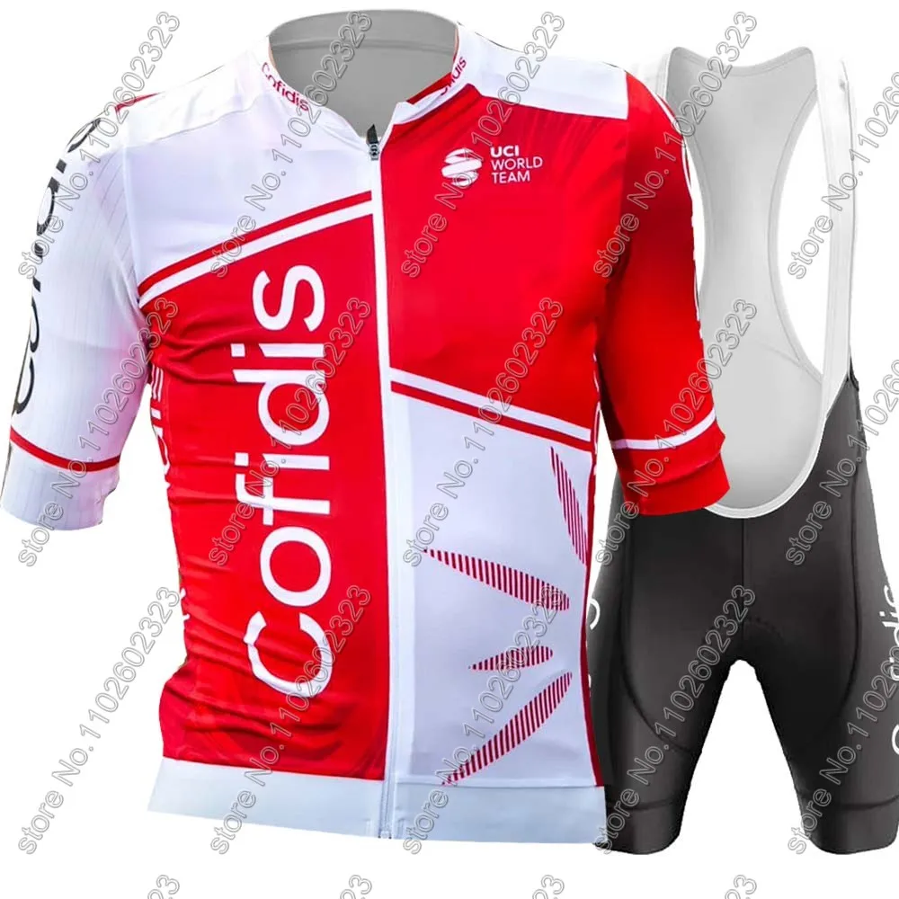 Cycling Jersey Set Red Short Sleeve France Tour Clothing Road Shirts Suit Bicycle Bib Shorts MTB Maillot Ropa Cofidis Team