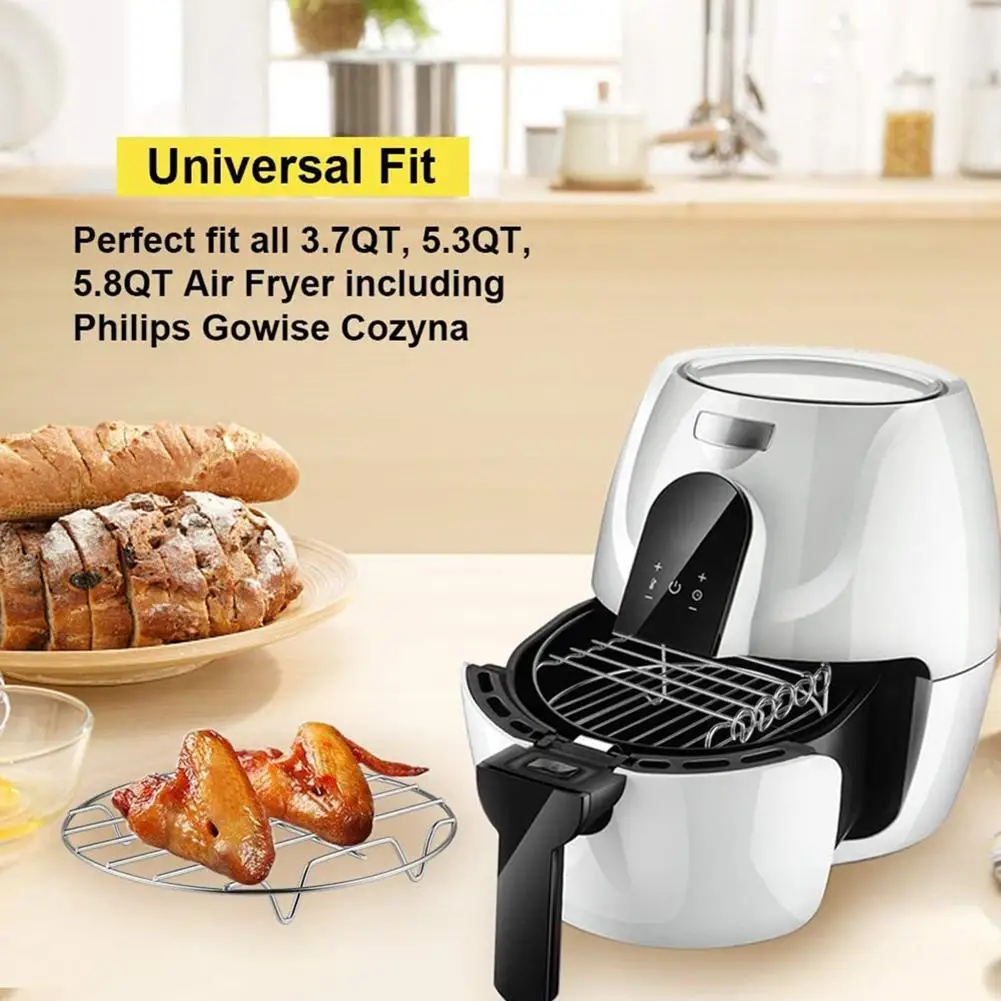 Round Steel Air Fryer Rack Versatile Double Layer Rack With Skewers Airfryer Accessories Baking Tray Air Fryer Holder