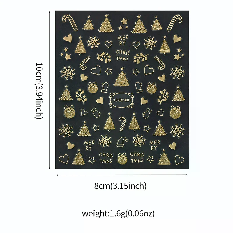 1Sheet Gold 3D Sparkling Christmas Nail Foil Stickers Snowflake Christmas Tree Snow Globe Nail Sliders for Manicure Decor
