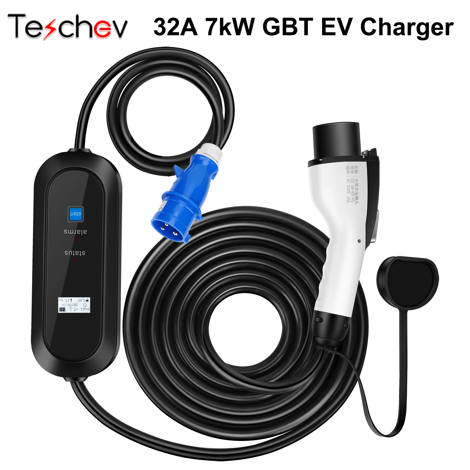 

Teschev Home Portable EV Charger GBT 32A 7KW Single Phase Adjustable Current Fast Charging Controller Box for GB/T Electric Car