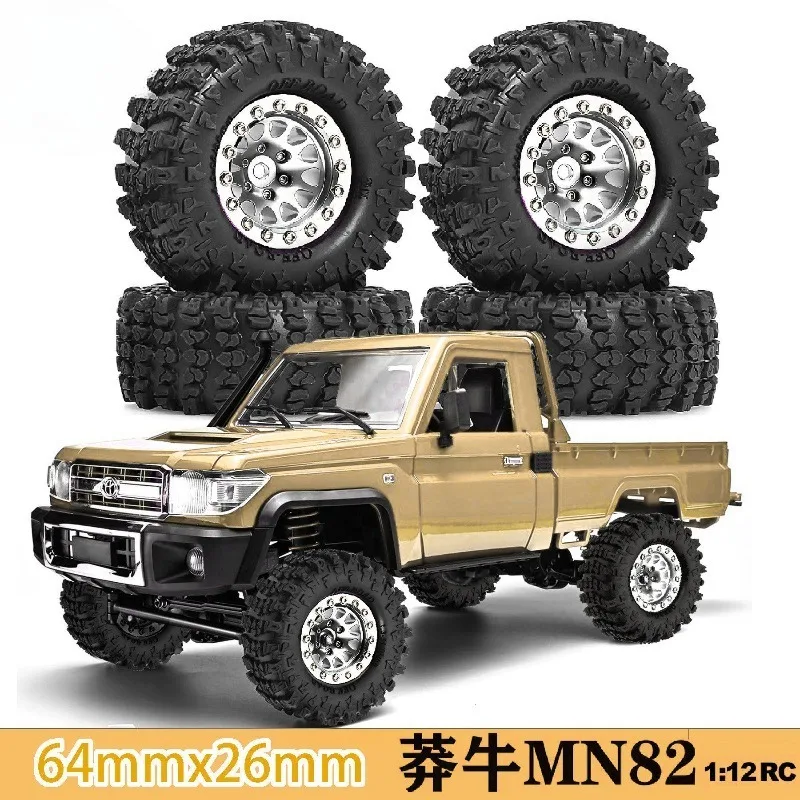 Für MN82 Legierungs-Beadlock-Räder und Reifen RS 499 Ford MN82 LC79 1/12 RC Crawler Hochgriffiges Gummi-Reifen-Upgrade-Set Ersatz