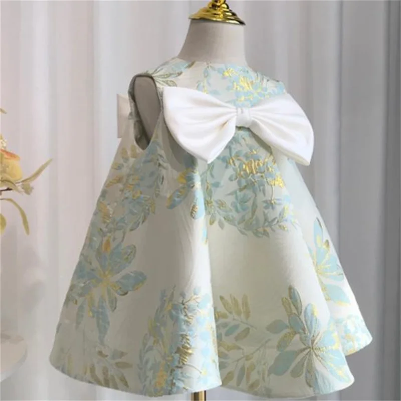 

Big Bow Sleeveless Jacquard Aline Dress Girls Baby Fashion New