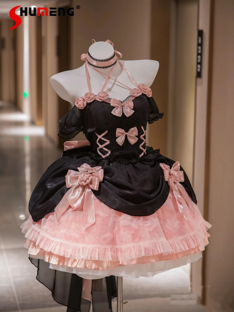 

Sweet Lolita JKS 3D Flower Trailing Big Bow Halter Lace-up High Waist Slim Fit Sexy Backless Ball Gown Princess Dress Women 2024