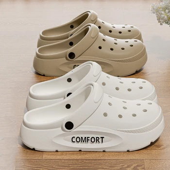 Women's Men's Slippers Summer Anti-Slip Couple Hollow Covered Toe Indoor Outdoor Casual Thick Bottom Sandals for Home Adults 1