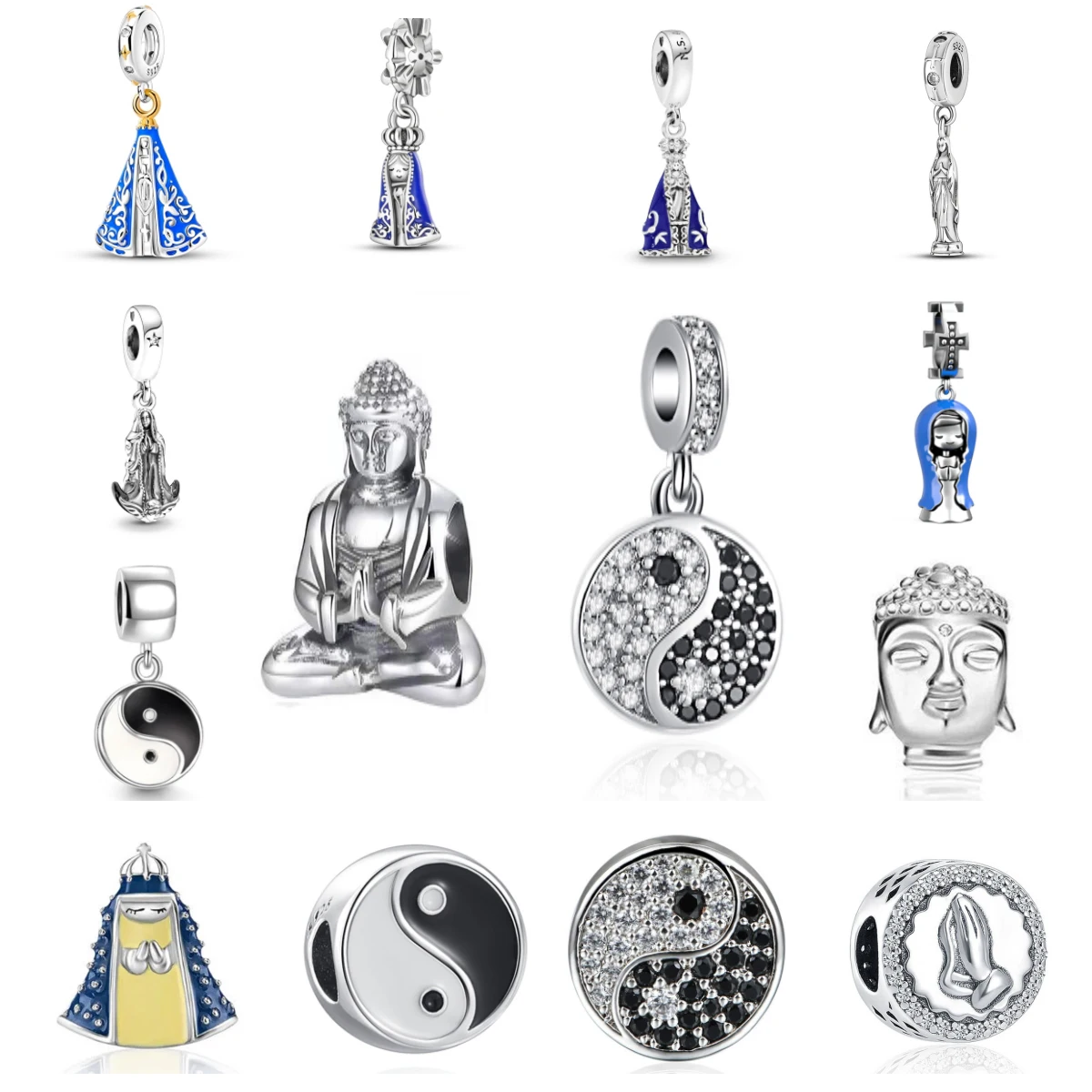 925 Silver Ying-Yang Beads Figure of Buddha Pendant Fit Original Diy Charms Bracelet Trinket Necklace Jewelry charm jewelry sterling silver jewelry beads charms sterling silver beads silver charm bead charm bead beads jewelry sterling silver beads charm silver charm bracelet loose beads