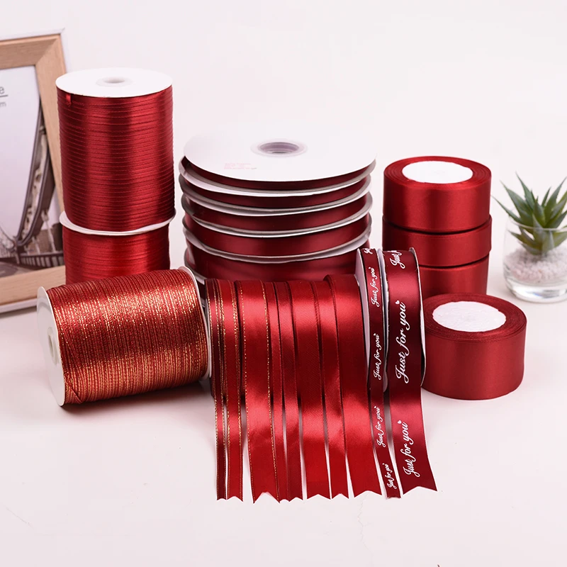 Burgundy Wine Red Single Face Satin Ribbon 6-10-15-20-25-40-50mm Gift Packaging Tape Christmas Halloween Birthday Party Decor satin ribbons,ribbon supplies,wrapping ribbon,satin ribbon