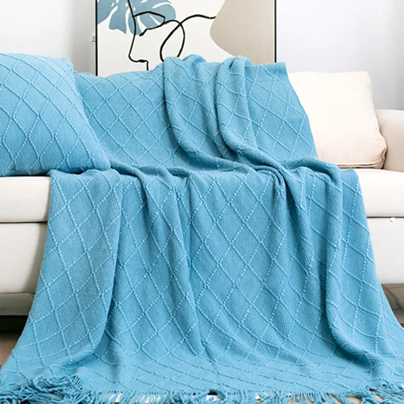 Nordic Knitted TV Blankets Bed End Decor Drop ShipShawl Sofa Blanket with Tassels Scarf Sofa Emulation Fleece Throw Blanket