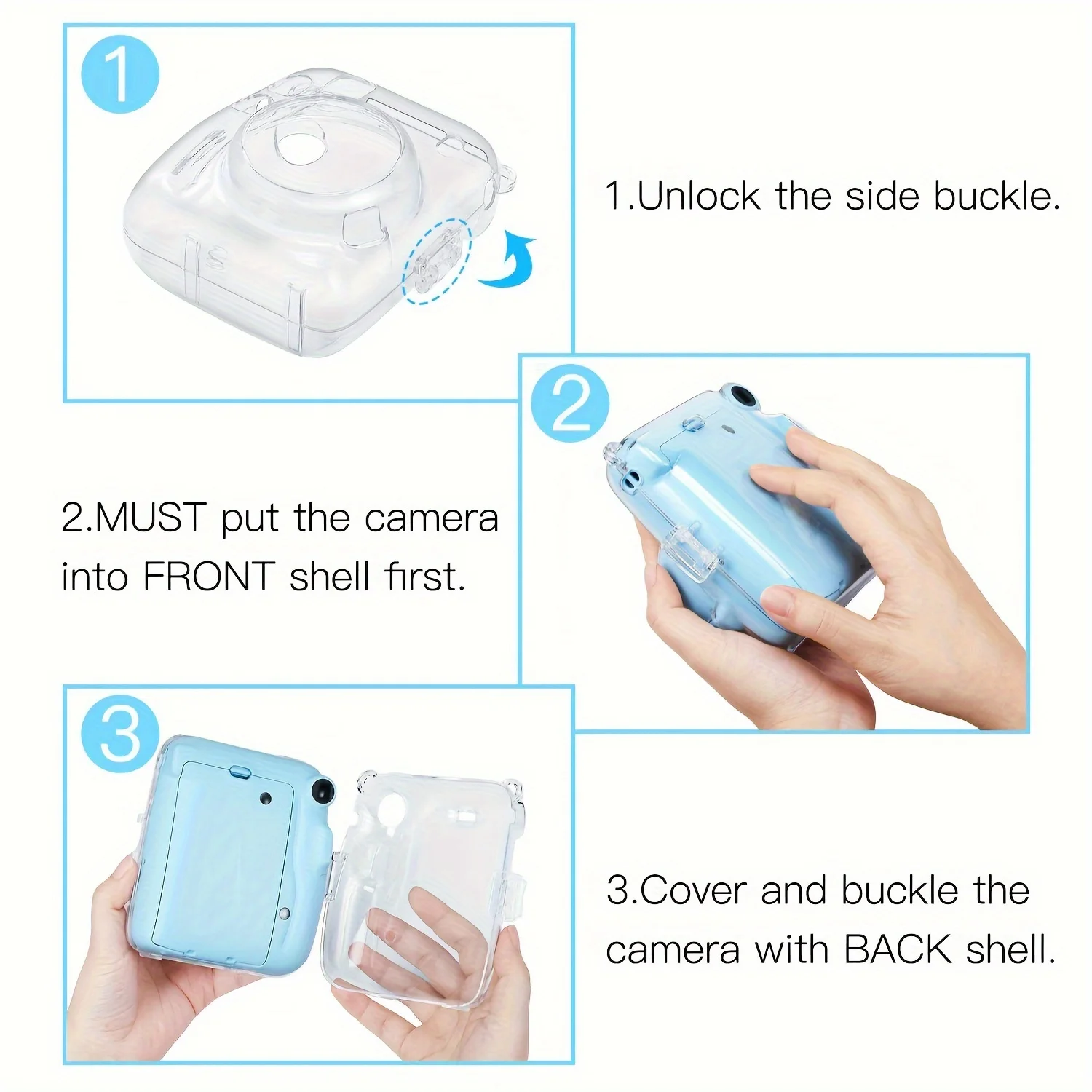 1 camera hard case Transparent case for Instax Mini 11 camera with strap