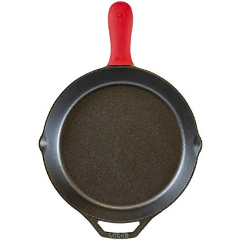 Lodge Cast Iron Skillet with Red Mini Silicone Hot Handle Holder