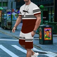 Gradient Print Men's Short Sleeve Shorts Set Hawaiian Men's Fashion Set Summer Men's Casual T-shirt Outdoor Beach Men's Shorts 1