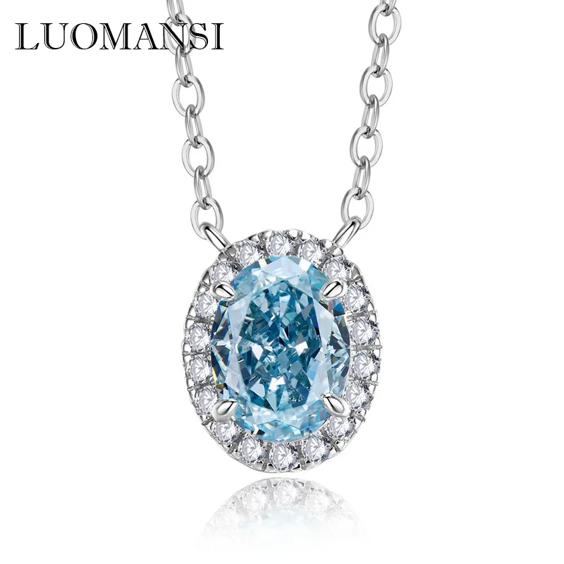 

Luomansi 6*8MM Blue Crushed Ice High Carbon Diamond Necklace 100%-S925 Female Jewelry Wedding Party Birthday Gift