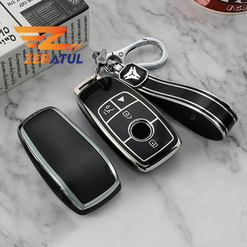 Ontto Portachiavi In TPU Per Mercedes-Benz, Cover Morbida Con Texture Pelle, Antigraffio, Per Classi A B C E S G GLC GLE, Argento, Modello A 3 Tasti