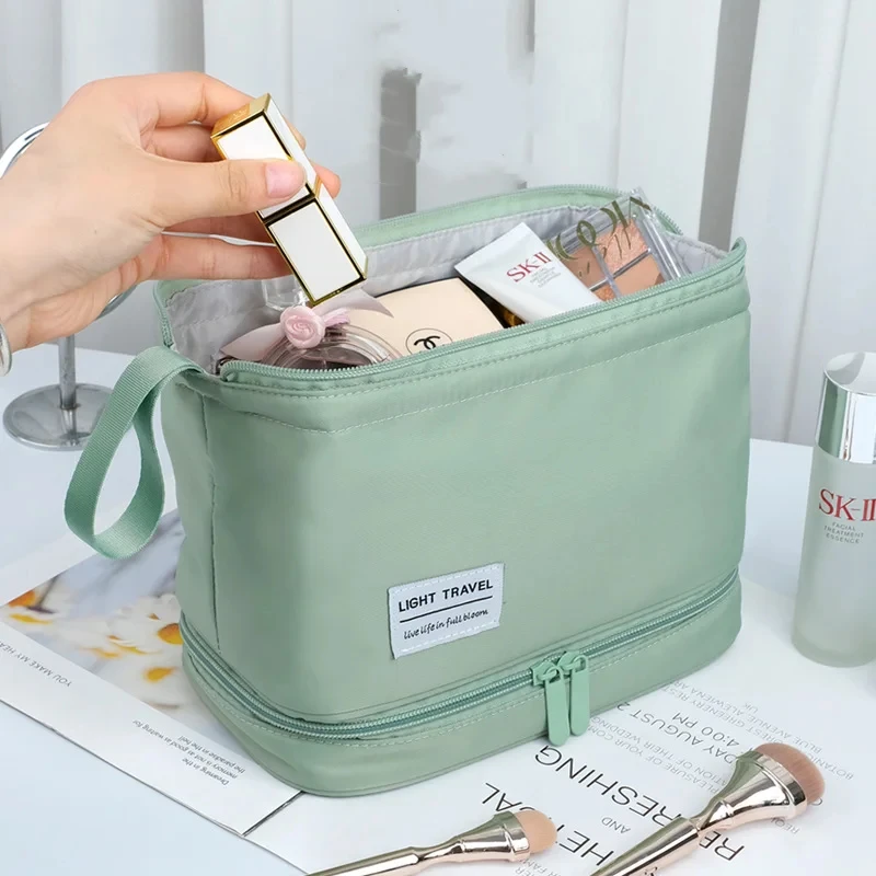 Tragbare Kosmetikpinsel-Tasche für Reisen, große Kapazität, doppellagig, wasserdicht, Make-up-Tasche, Aufbewahrungstasche für Damen, Toilettenartikel-Organizer – Detail 4