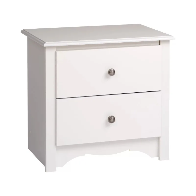 Prepac Monterey 2 Drawer Bedroom Nightstand, White bedroom furniture  bedside  small cabinet bed desk bay window foldable small table bedroom sitting computer stand simple dormitory bedroom bedside lazy homework