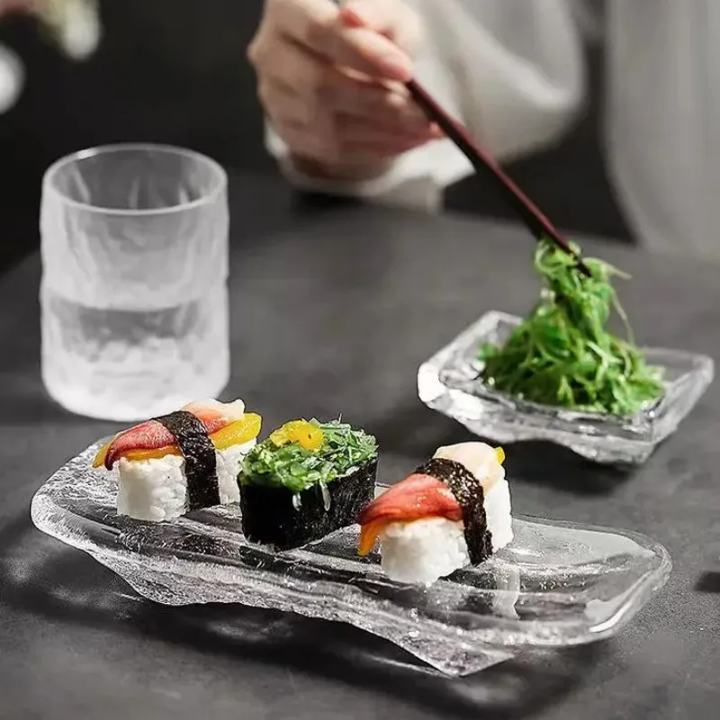 Japanese Glass Sashimi Plate Glacier Sushi Kitchen Dishes Dish Tableware Dinner Cake Dining Bar Home Garden