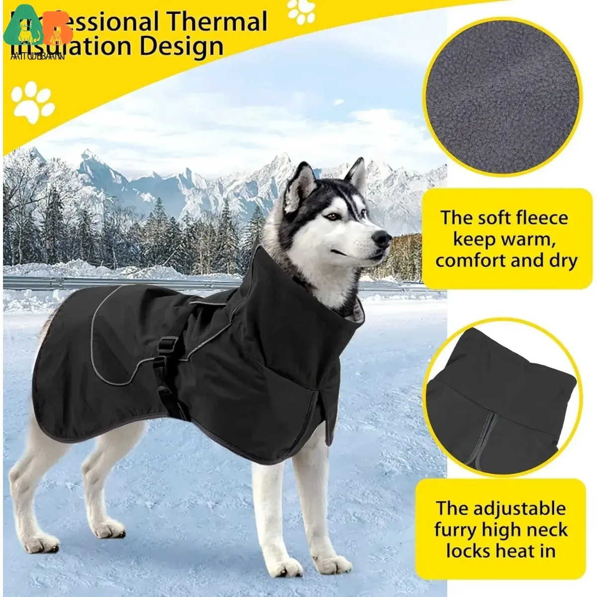 ATUBAN Dog Jacket Waterproof Dog Raincoat Cold Weather Reflective Jacket with Soft Fleece Lining Warm Outerwear for Pet Outdoors view 3