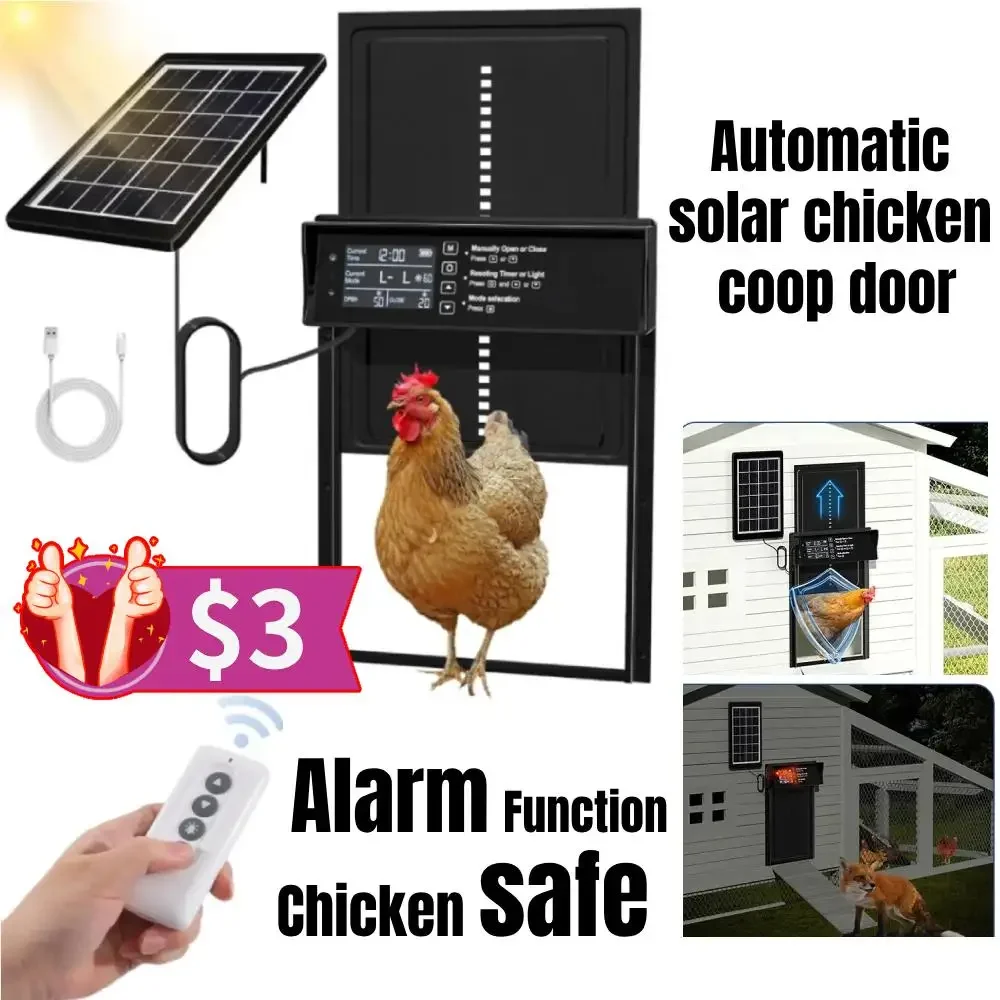 4 Modes Automatic Solar Chicken Coop Door Opener for Hens Cat with