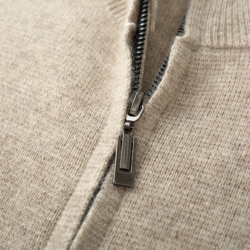 Autumn winter new 100% merino wool thick coat men's shirt semi-high neck knitted zipper cardigan leisure business shirt warm top 4