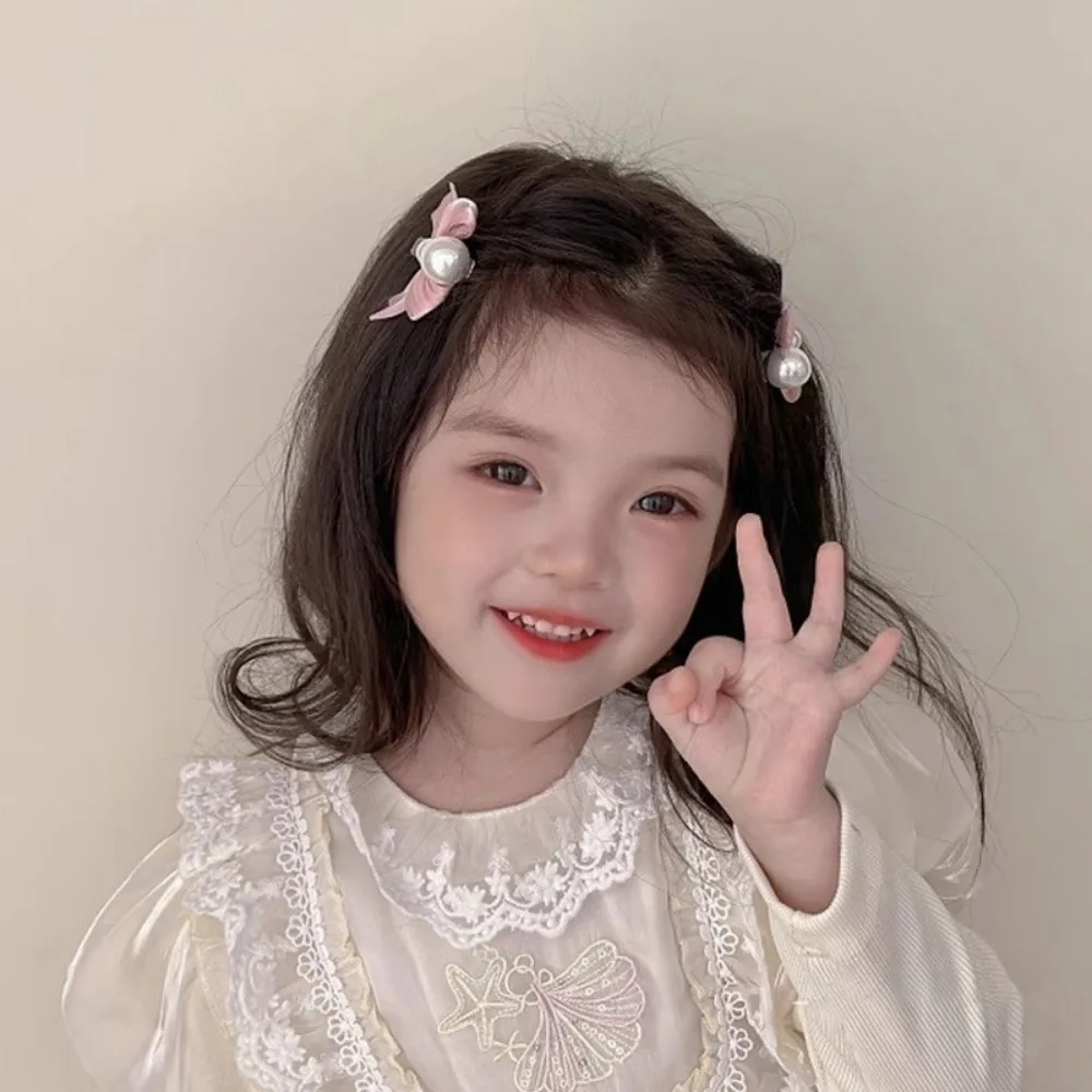 2개 신상 스윗 보우 헤어핀 여자아이 진주 장식 작은 덕빌핀 아동 헤어 악세사리 어린이 앞머리 집게핀